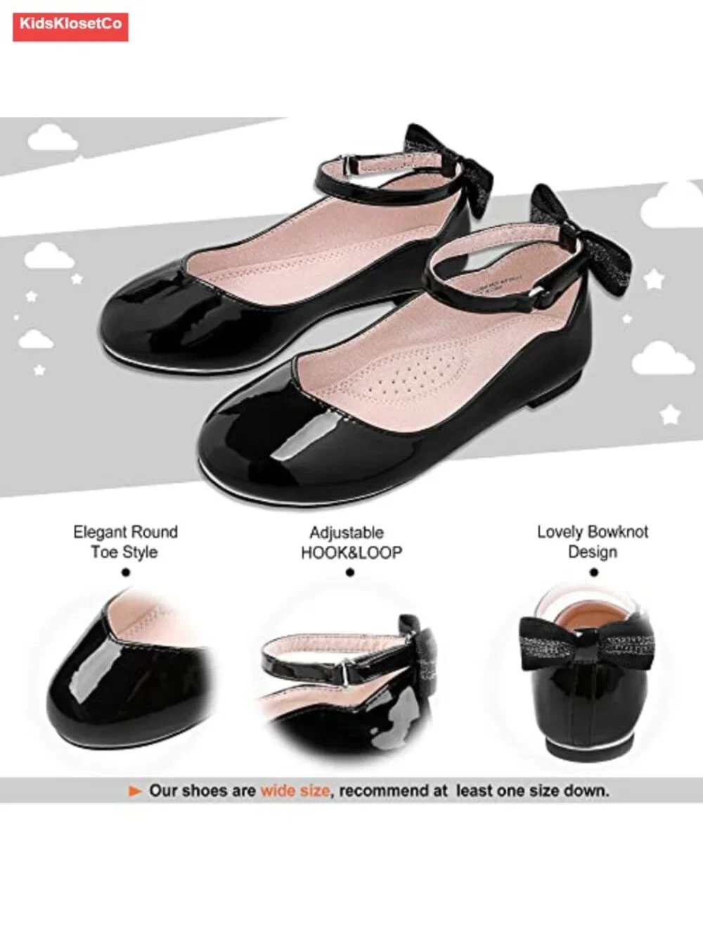 Girls Mary Jane Flats Bow Ankle Strap School Party Shoes